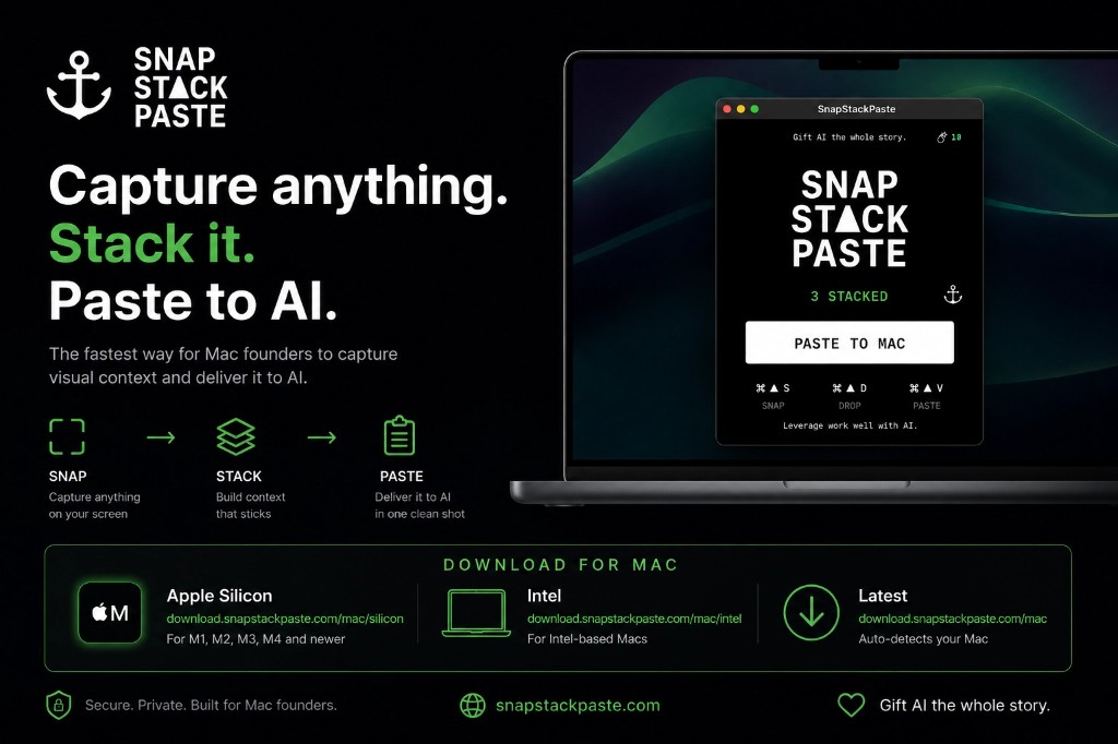 SnapStack — capture, stack, and paste visual context to AI.