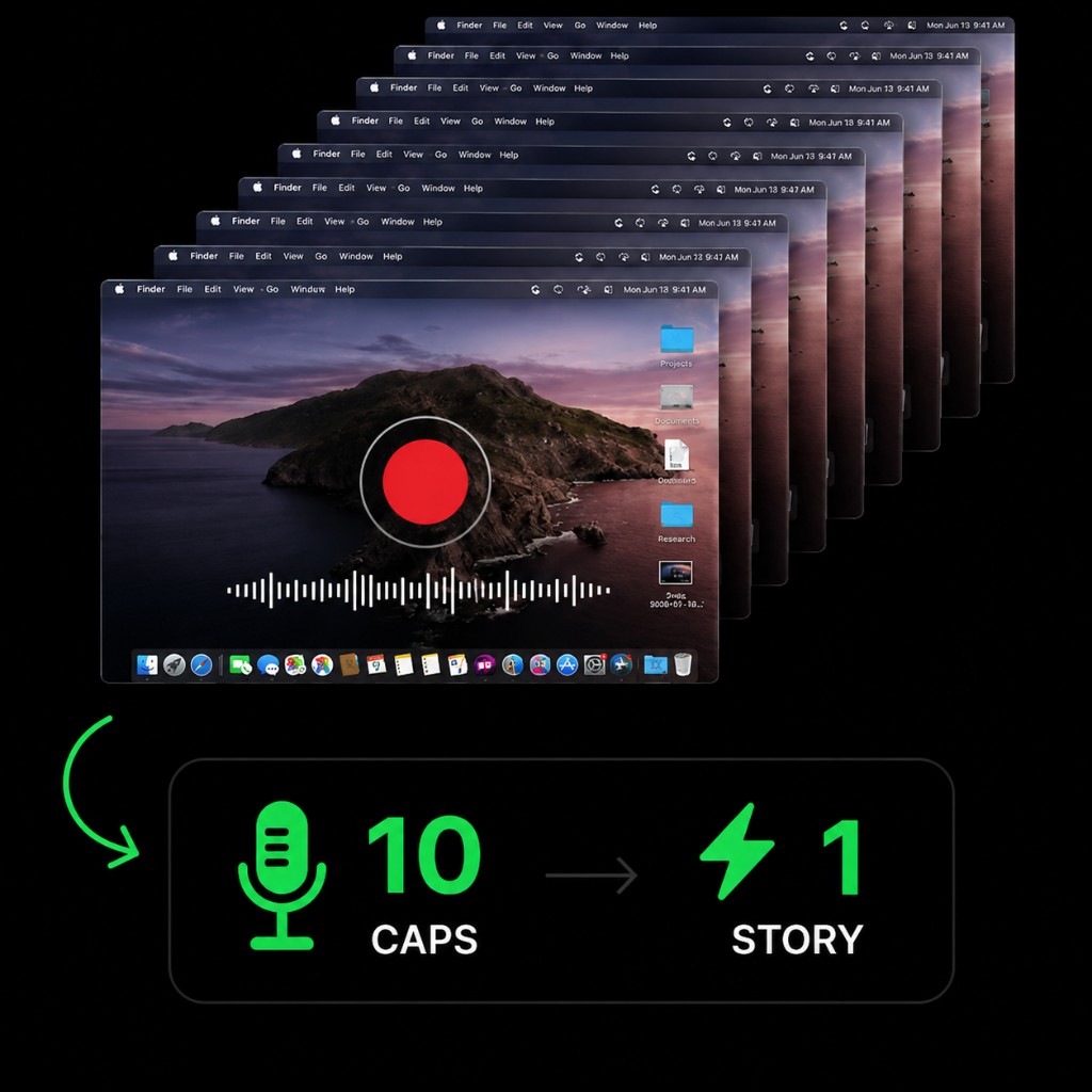 Ten voice caps become one story — 10 Caps, 1 Story.