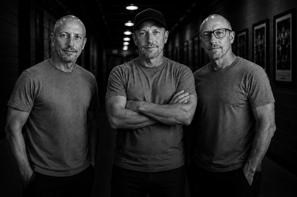 Three workflow tryout leaders standing in a dark hallway
